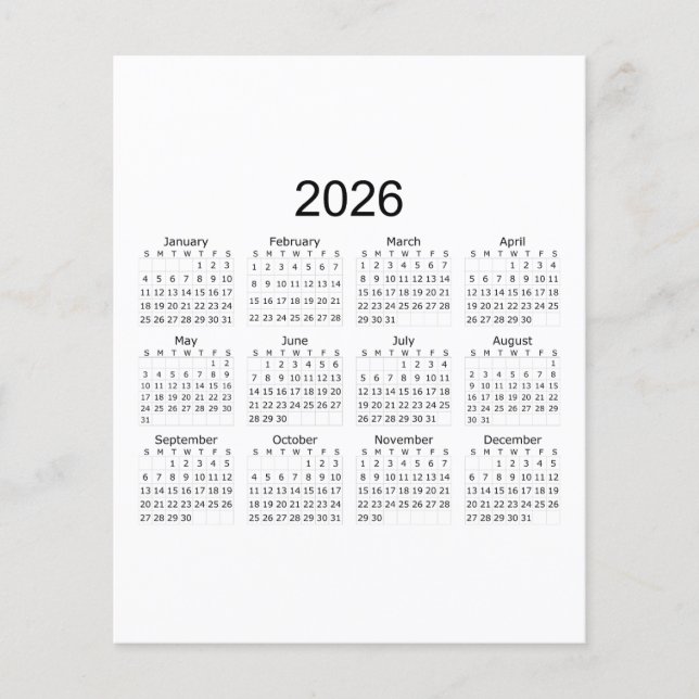 2026 Einfacher Minimalistischer Kalender Flyer (Vorne)