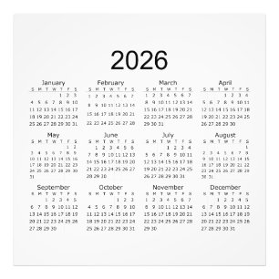 2026 Einfacher Minimalistischer Kalender Fotodruck