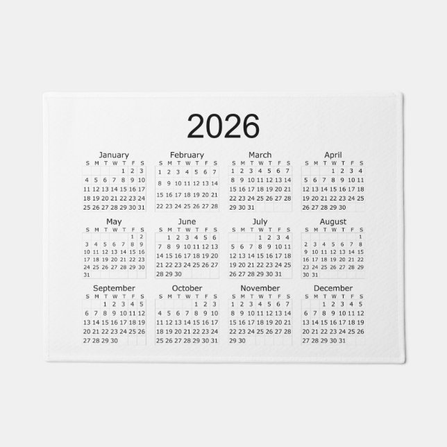 2026 Einfacher Minimalistischer Kalender Fußmatte (Vorderseite)