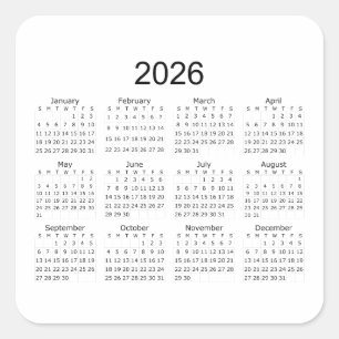 2026 Einfacher Minimalistischer Kalender Quadratischer Aufkleber