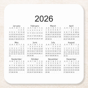 2026 Einfacher Minimalistischer Kalender Rechteckiger Pappuntersetzer