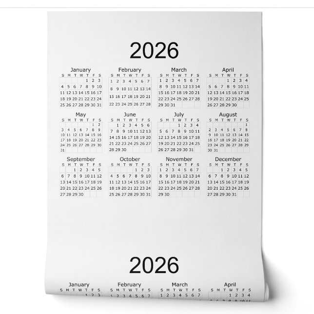 2026 Einfacher Minimalistischer Kalender Tapete (Abrollen)