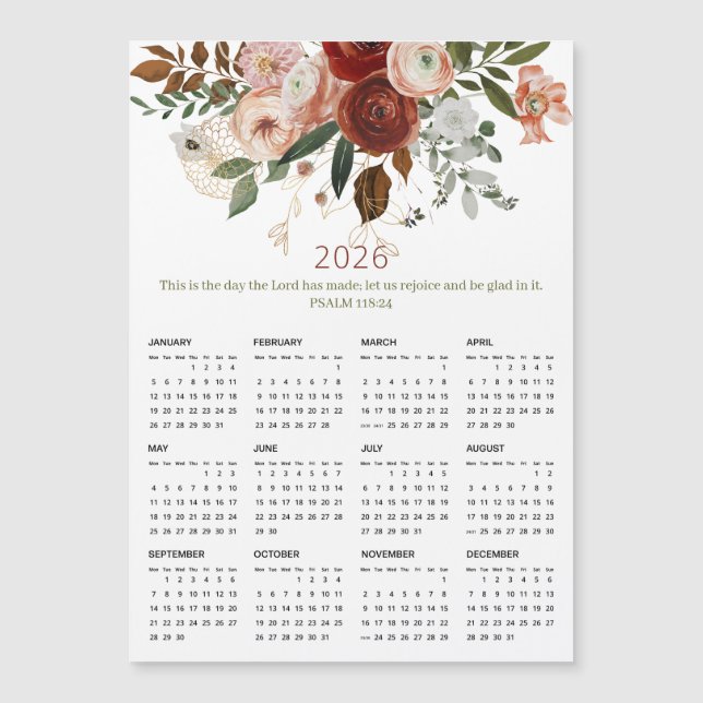 2026 Elegante Rose Gold Blumenkalender Magnetic Ca Magnetkarte (Vorderseite)
