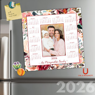 2026 Elegantes Blush Foto Magnetic Calendar Magnetkarte