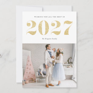 2026 Falsches Gold Glitter Moderne Frohes Neues Ja Feiertagskarte