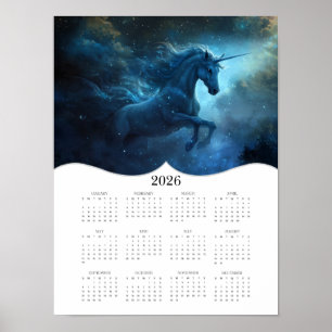 2026 Fantasy Blue Unicorn Volljähriger Wall Kalend Poster
