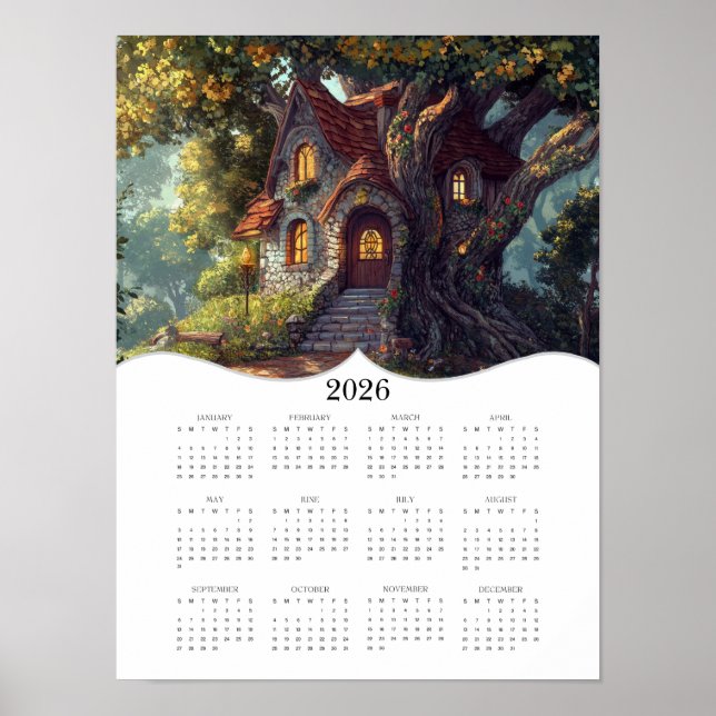 2026 Fantasy Hütte Volljähriger Mauerkalender Poster (Vorne)
