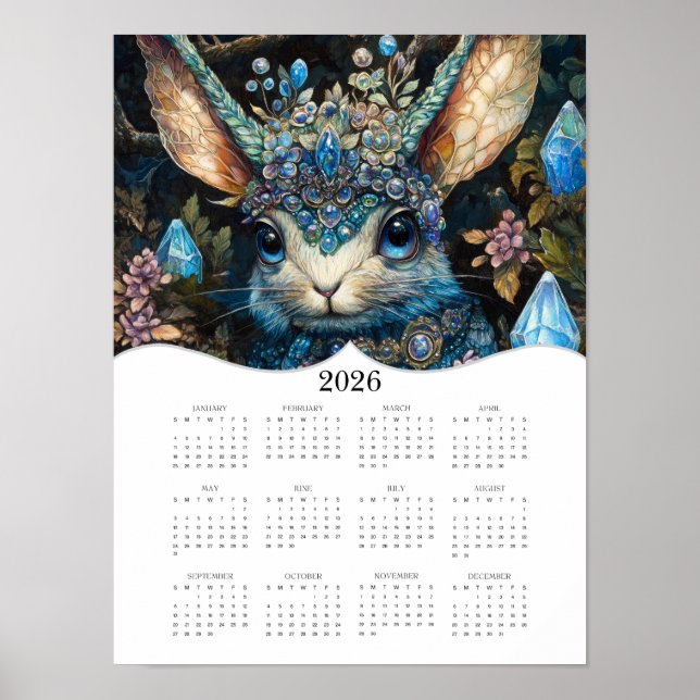 2026 Fantasy Rabbit Full Year Wall Calendar Poster (Vorne)