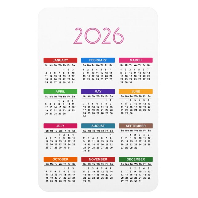 2026 - Farbiger Kalender Magnet (Vertikal)