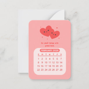 2026 Februar Monatlicher Kawaii Motivationskalende Mitteilungskarte
