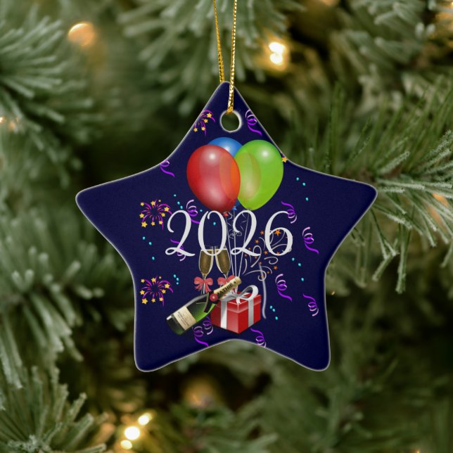 2026 Feiern, Zeit bis Party. Keramik Ornament (Baum)