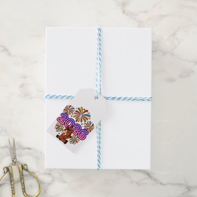 2026 Fireworks & Party Horse – Vibrant New Year Ce Geschenkanhänger (Mit Garn)