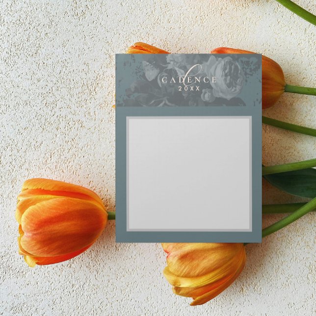 2026 Floral Chic Artistic Typography Teal Business Notizblock (Von Creator hochgeladen)