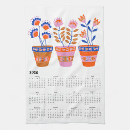 2026 Folk Art Blume Pot Calendar Geschirrtuch