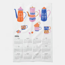 2026 Folk Art CottageCore Kaffeepause Kalender Geschirrtuch