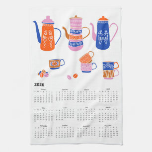 2026 Folk Art CottageCore Kaffeepause Kalender Geschirrtuch