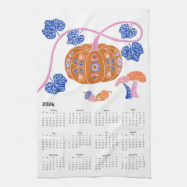 2026 Folk Art Cottagecore Pumpkin Patch Calendar Geschirrtuch