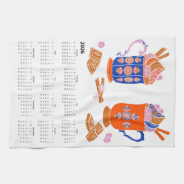 2026 Folk Art - Hauptthema Hot Chocolate Calendar Geschirrtuch