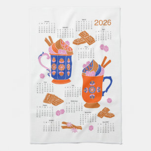 2026 Folk Art - Hauptthema Hot Chocolate Calendar Geschirrtuch
