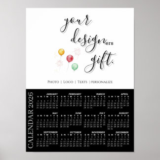 2026 Foto-Kalender Vorlage, groß / Schwarz Poster