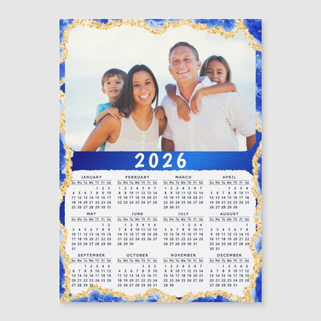 2026 Foto Magnet in Blau- und Goldfarben (Vorderseite)