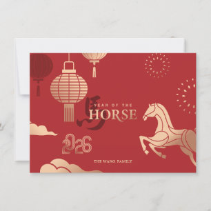 2026 Fotos Gold Horse Chinesisches Neujahrsgruß Feiertagskarte