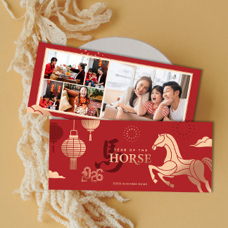 2026 Fotos Gold Horse Chinesisches Neujahrsgruß Feiertagskarte