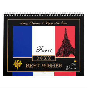 2026 Französisch-Flagge & Eiffel-Happy New Year, F Kalender