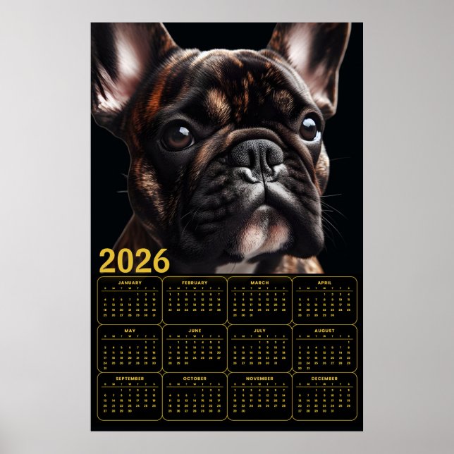 2026 French Bulldog Calendar Poster (Vorne)