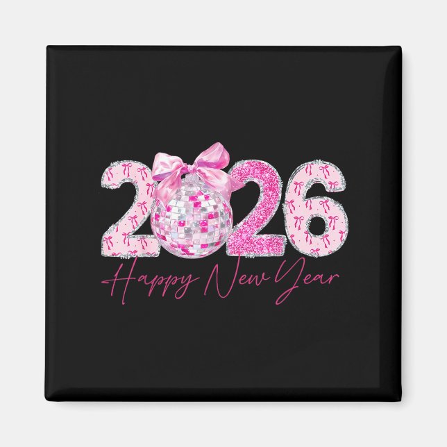 2026 Frohes Neues Jahr Bow Patch Disco Ball  Magnet (Vorne)