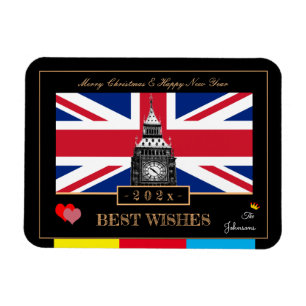 2026 Frohes neues Jahr, Britische Flagge, Big Ben  Magnet