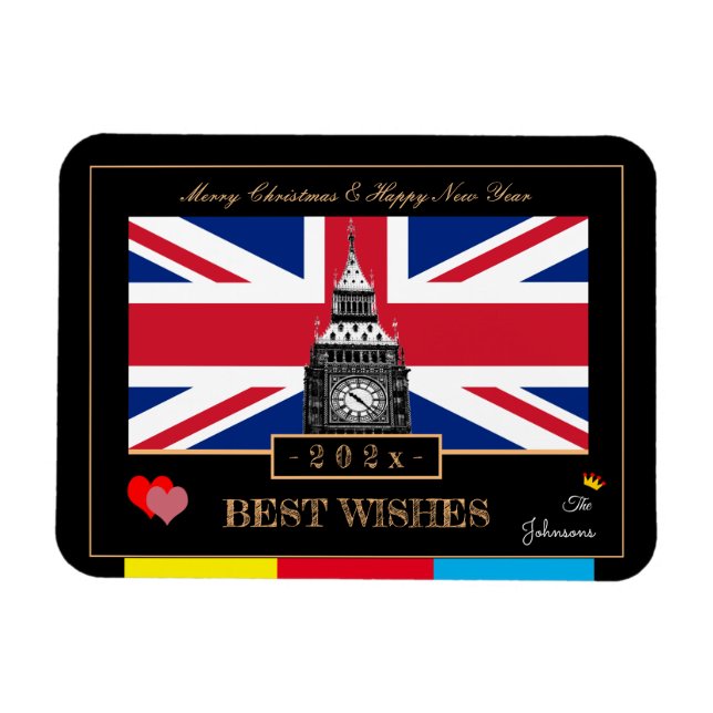 2026 Frohes neues Jahr, Britische Flagge, Big Ben  Magnet (Horizontal)