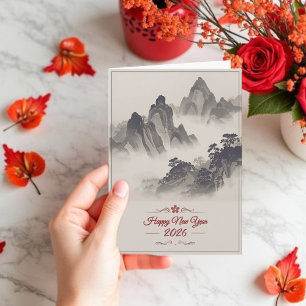 2026 Frohes Neues Jahr Chinesische Tinte Berg Feiertagskarte