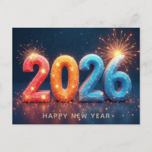 2026 Frohes neues Jahr Moderne Feuerwerk Postkarte