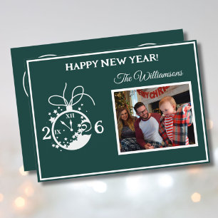 2026 Frohes Neujahrs-4-Foto-Uhr-Karte Einladung