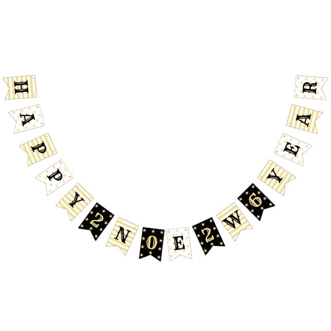 2026 Frohes New Year Party Imitats Gold Stars Stre Wimpelkette (Alle)