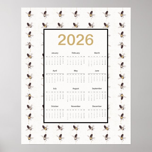 2026 Full Year Bees Calendar Poster (Vorne)