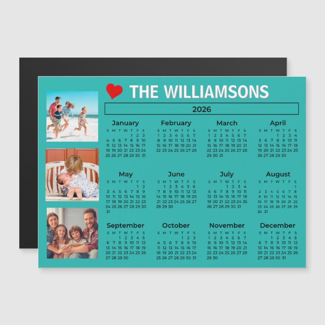 2026 Fun Colorful Calendar Photo Collage Magnet (Vorne/Hinten)