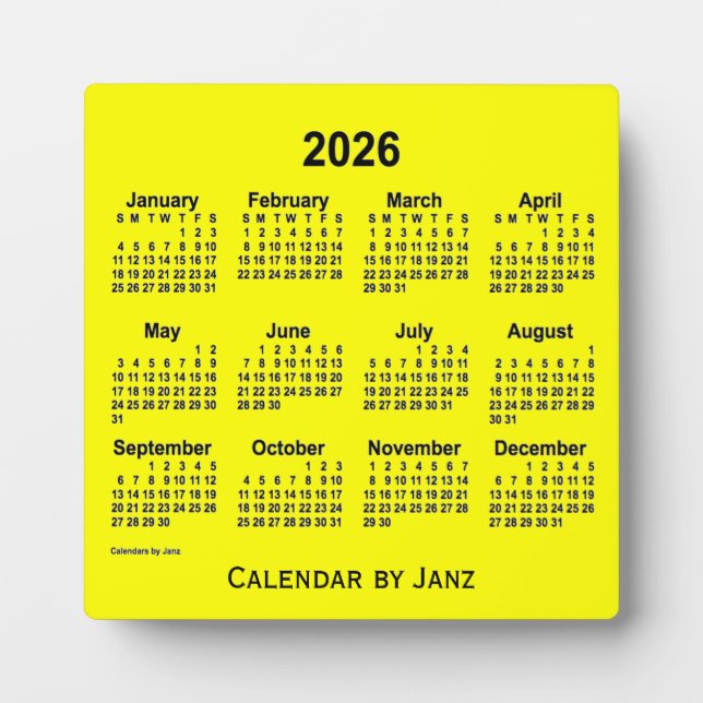 2026 Gelbe Schreibtischkalender von Janz Fotoplatte (Vorderseite)