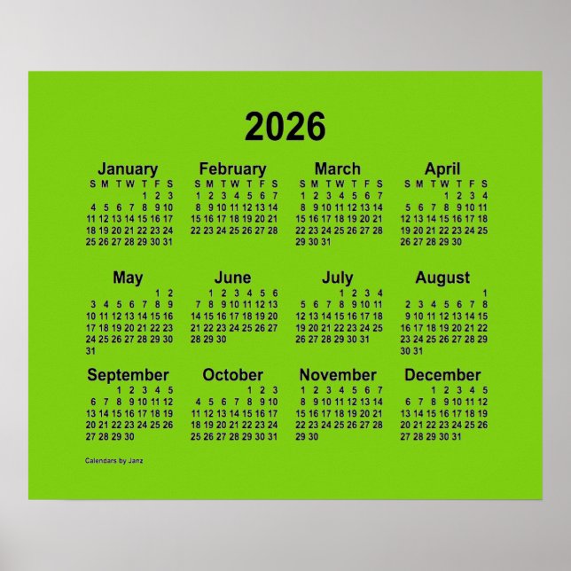 2026 Gelber grüner Kalender von Janz Print Poster (Vorne)