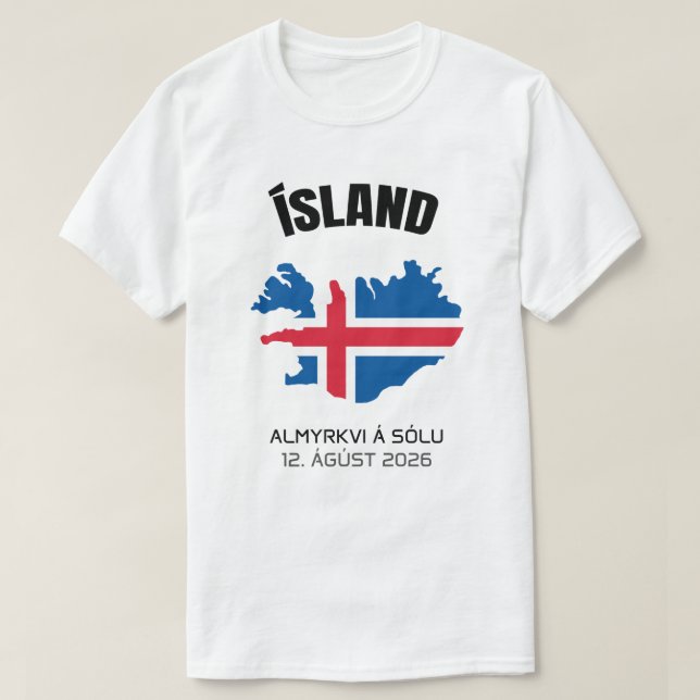 2026 Gesamter Solar Eclipse Ísland Flag T - Shirt (Design vorne)