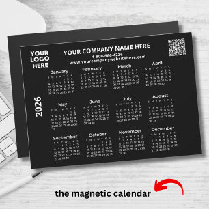 2026 Geschäft Ihr Logo QR Schwarz Kalender Magnet
