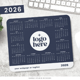 2026 Geschäft-Logo Navy Blau Volljahreskalender Mousepad