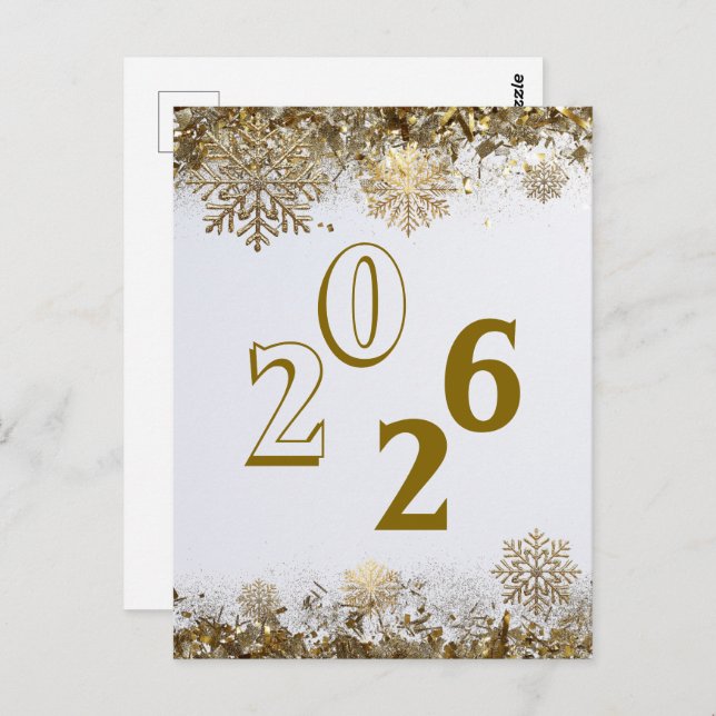 2026 Glitter-Schneeflocke Neujahrs-Logo Unternehme Postkarte (Vorne/Hinten)