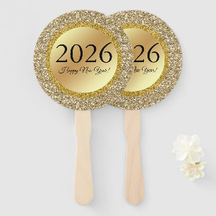 2026 glückliches neues Jahr: goldmetallische Glitz Fächer