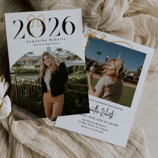 2026 Gold Coquette Bow Photo Graduation Einladung