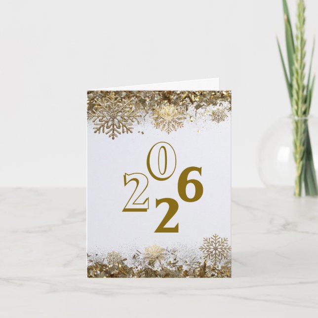 2026 Gold Glitter Schneeflocke Neujahrs-Logo Unter Karte (Vorderseite)