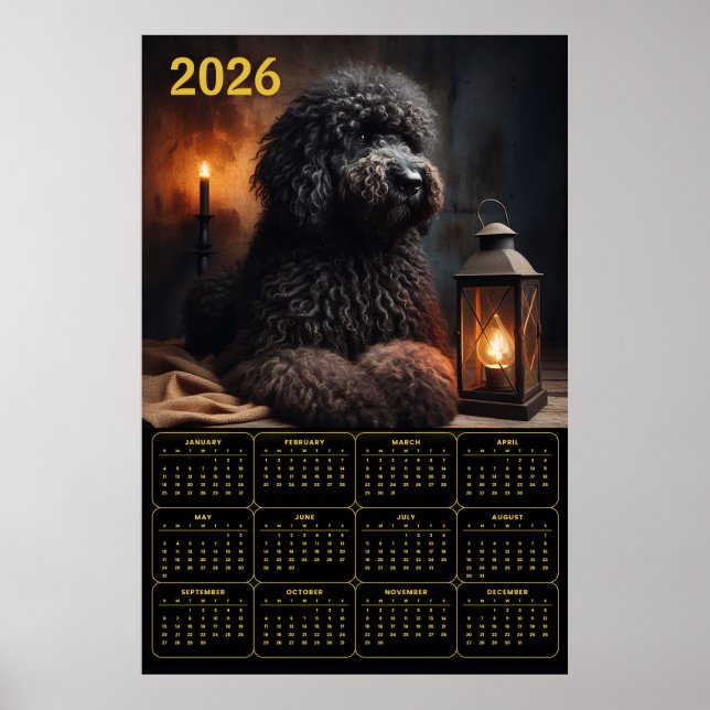 2026 Goldendoodle with Lantern and Candle Calendar Poster (Vorne)