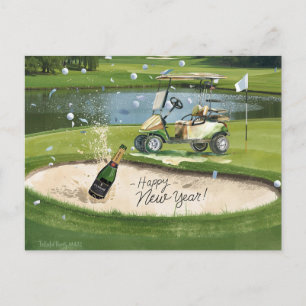 2026 Golf Frohes Neues Jahr von Bunker Frau Golfer Feiertagspostkarte