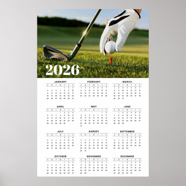 2026 Golfkalender mit Tee-Off-Fotografie Poster (Vorne)